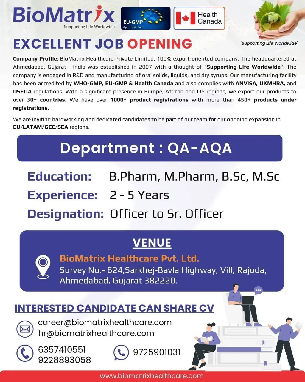 BioMatrix Healthcare Walk-In QA – AQA (Officer to Sr. Officer)