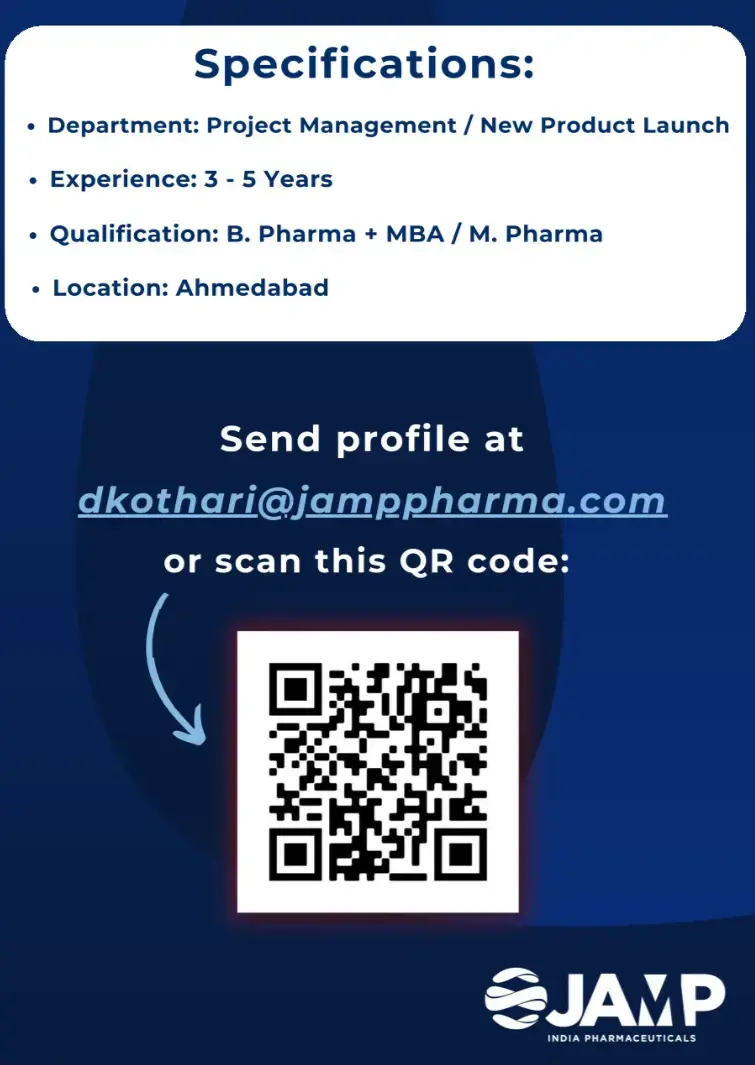 JAMP India Pharmaceuticals Hiring Project Management / New Product Launch