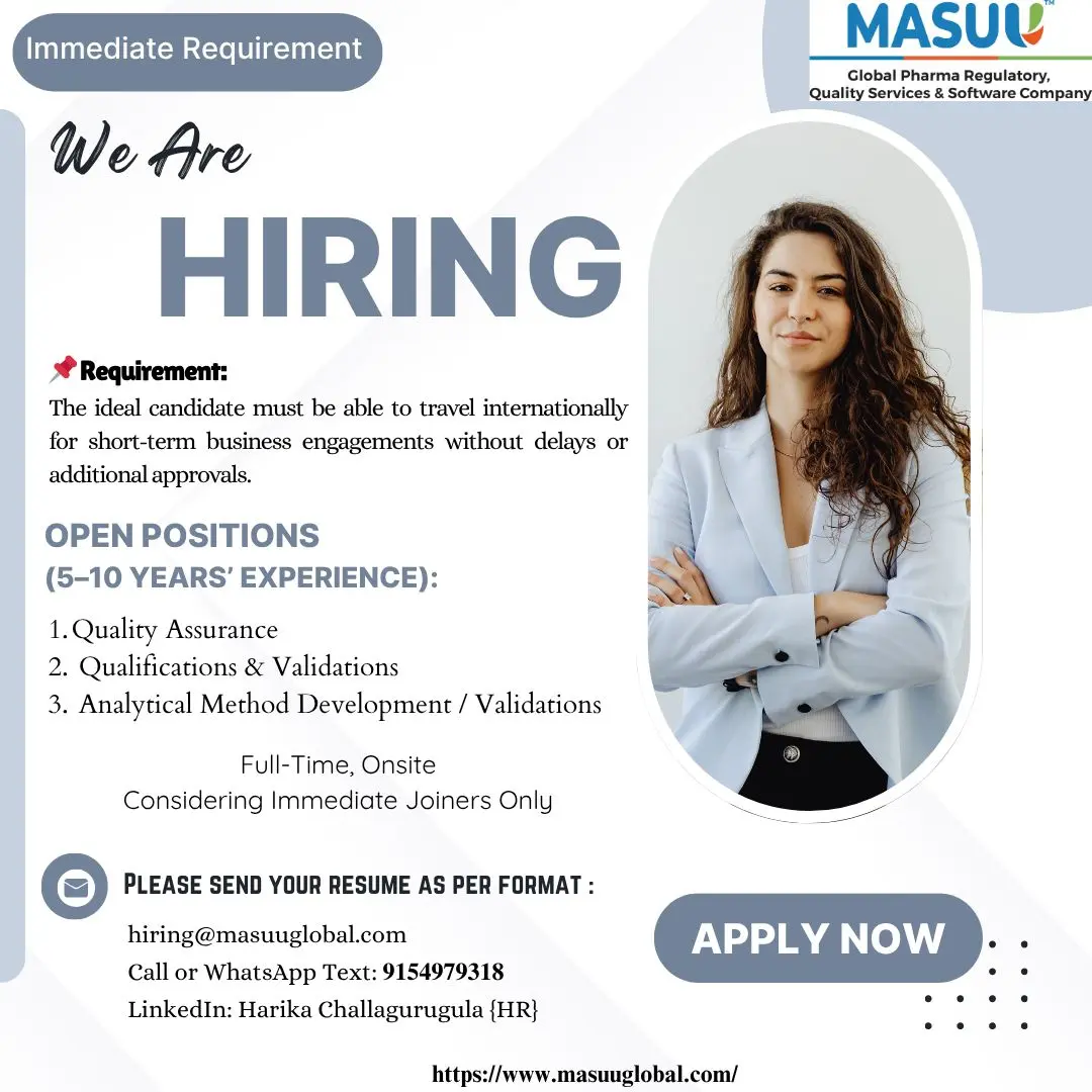 MASUU Global Hiring Quality Assurance, Validations, Analytical R&D