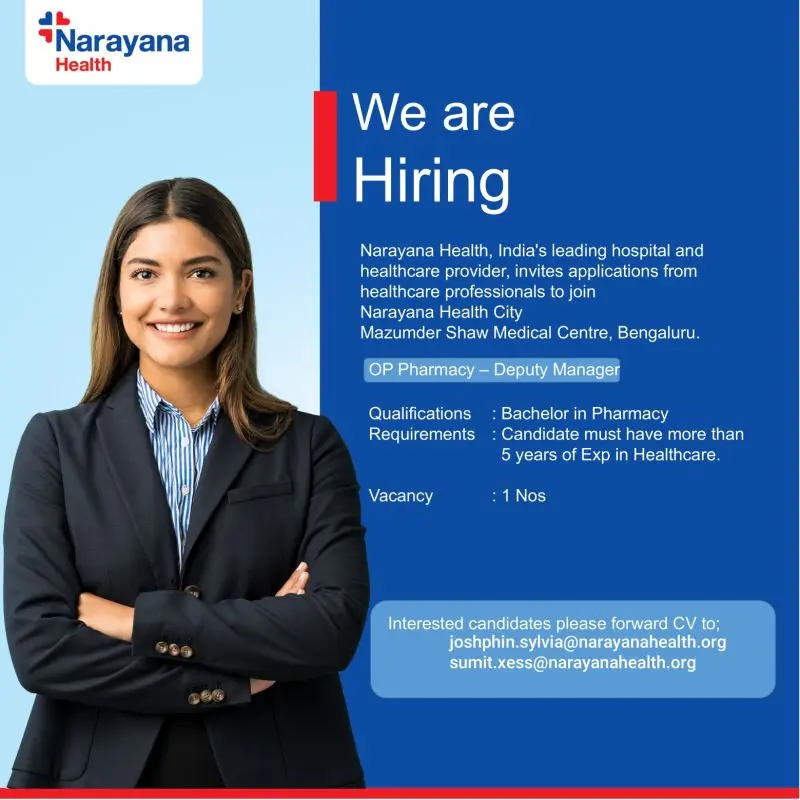Narayana Health Hiring Deputy Manager - OP Pharmacy