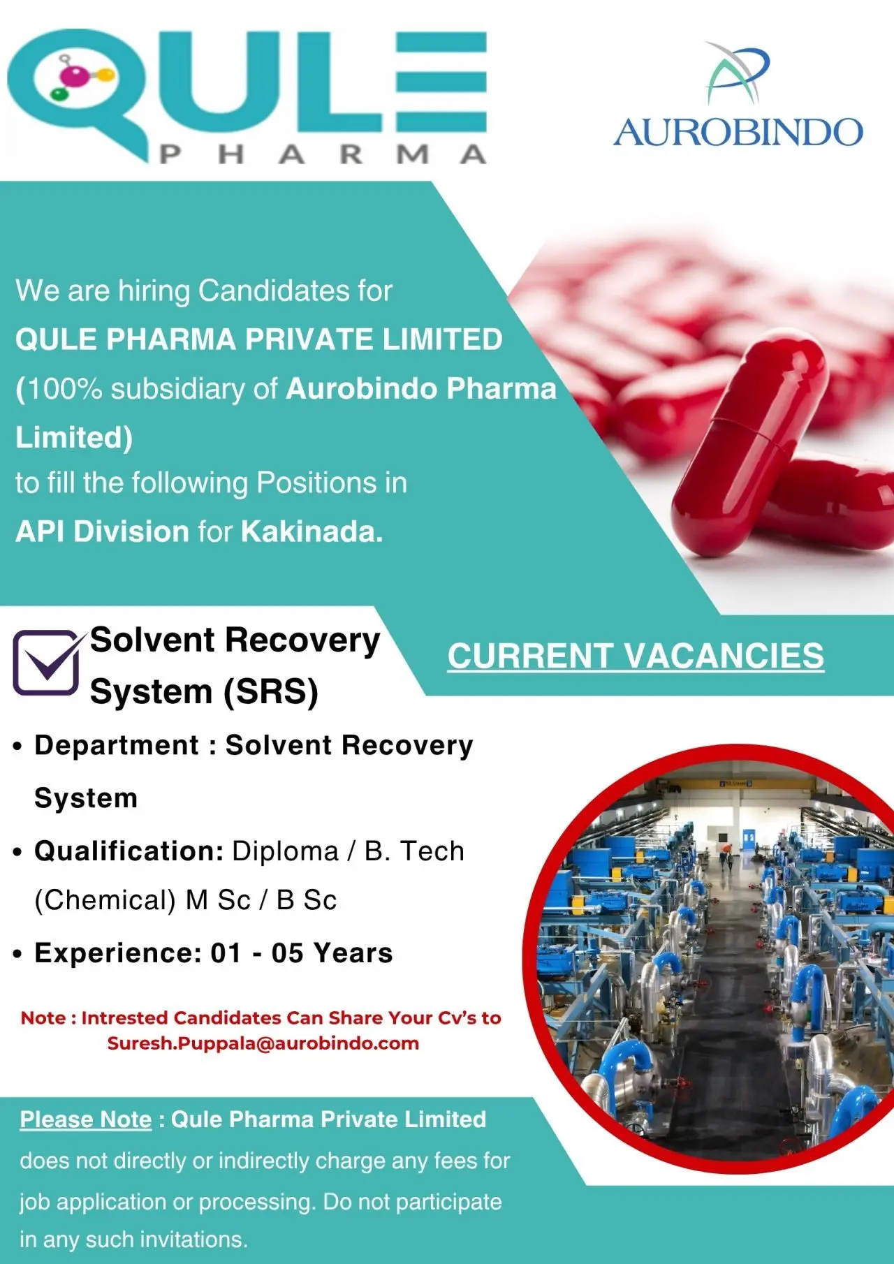 Qule Pharma (Aurobindo Pharma Subsidiary) Hiring Solvent Recovery System (API Division)