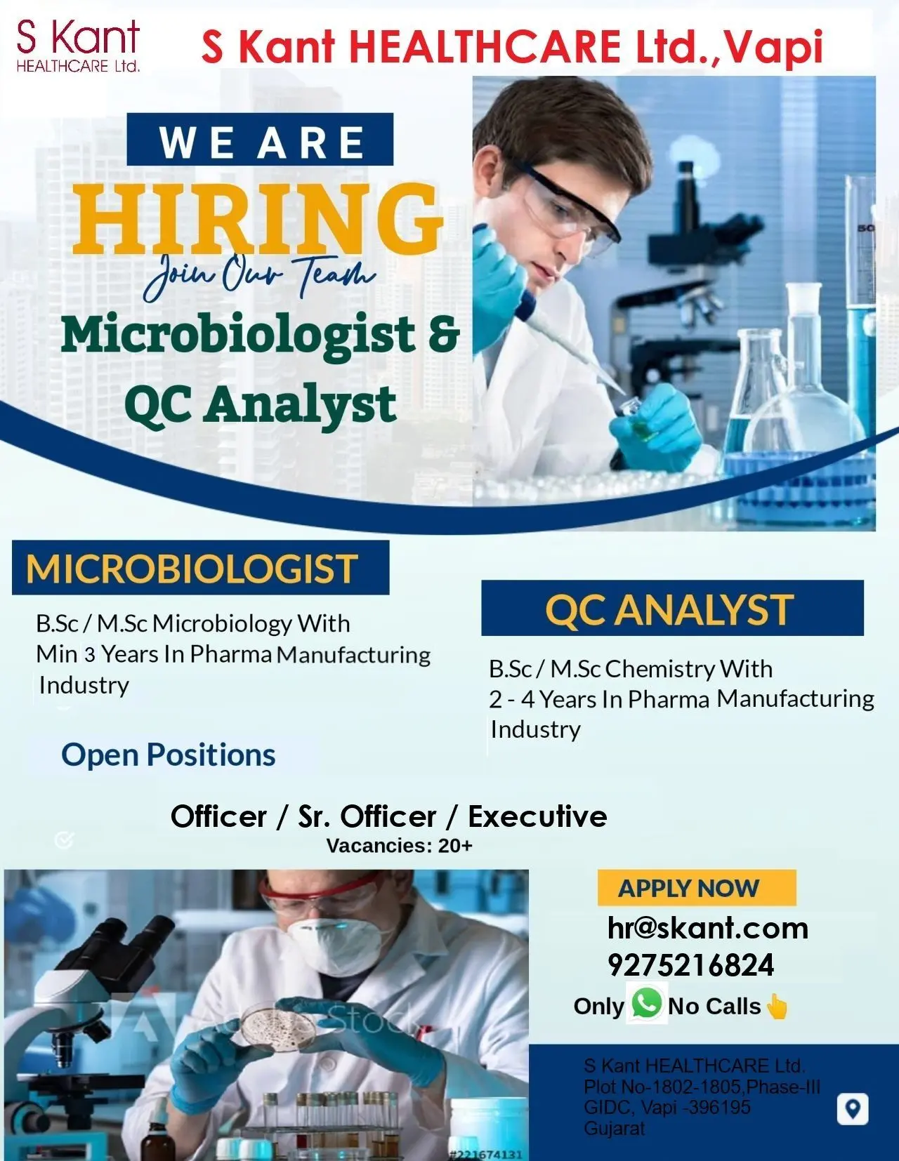 S Kant Healthcare Hiring Microbiology, Quality Control
