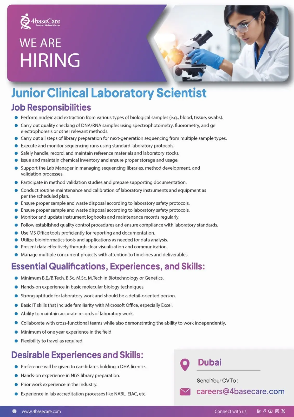 4baseCare Hiring Junior Clinical Laboratory Scientist
