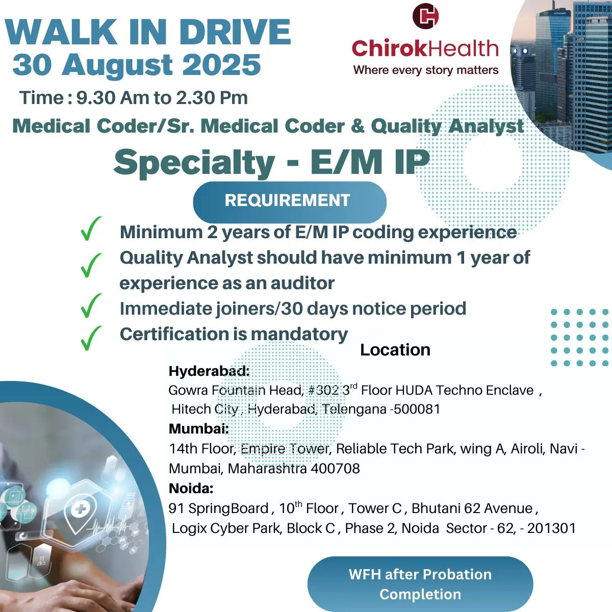 ChirokHealth walk-in Medical Coders & Quality Analyst