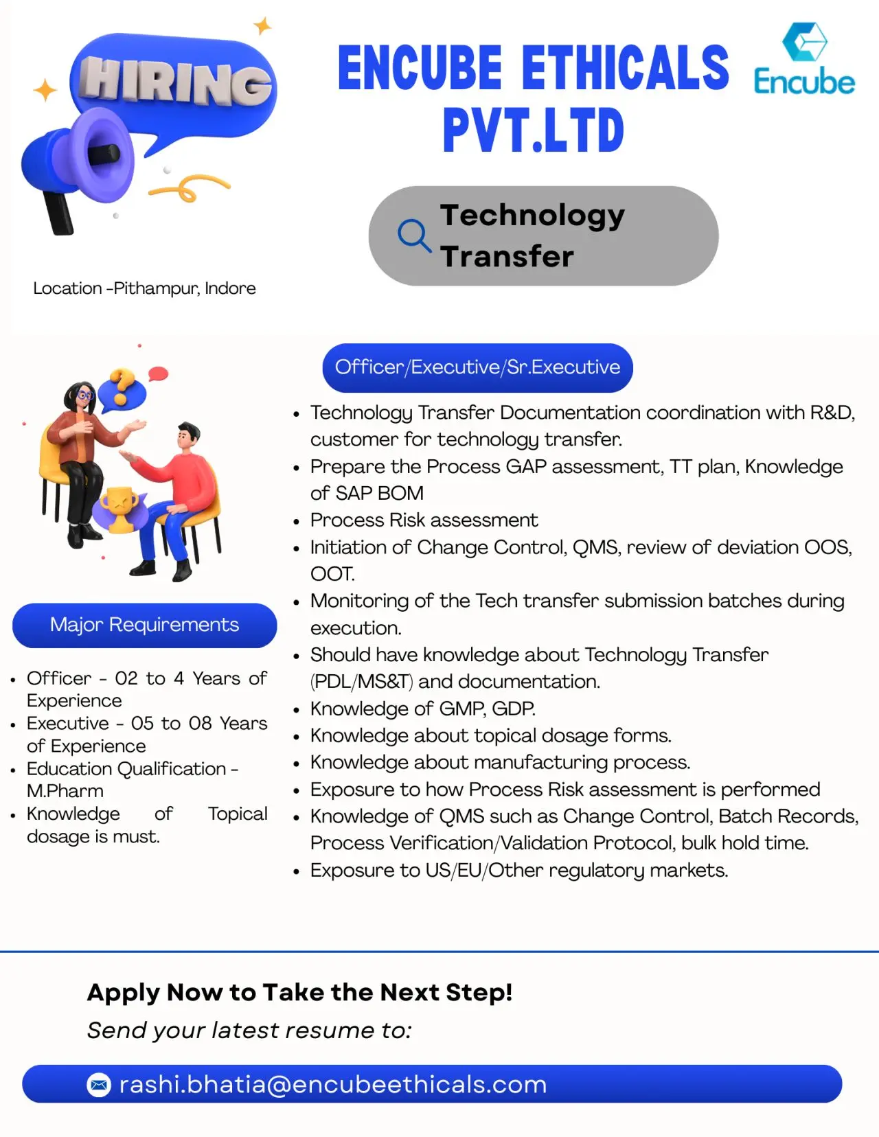 Encube Ethicals Hiring Officer, Executive, and Sr. Executive