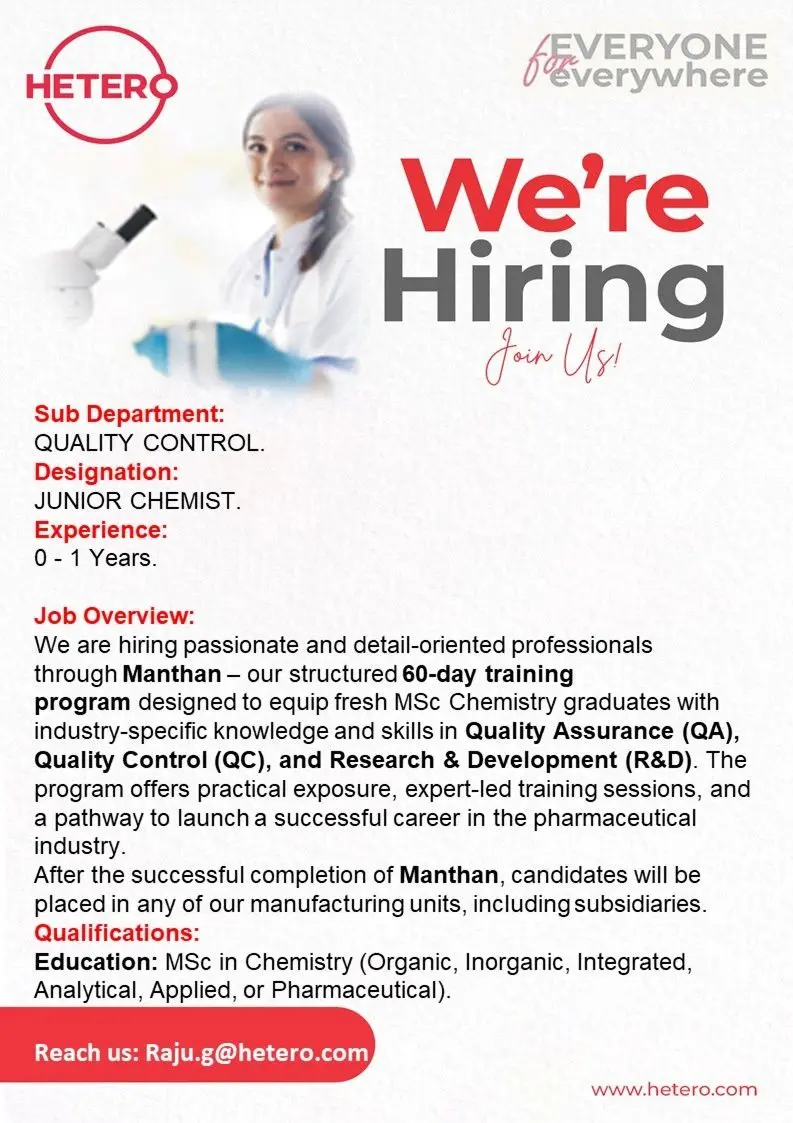 HETERO Hereng Quality Control-Junior Chemist