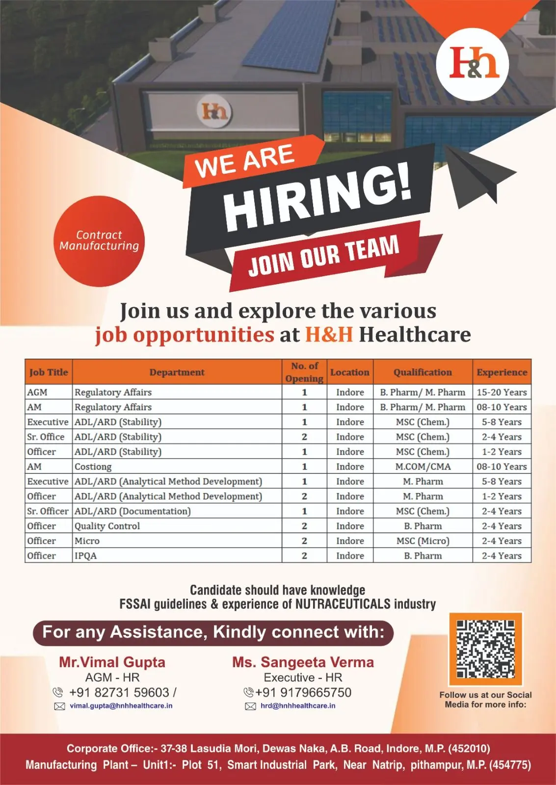 H&H Healthcare Hiring QA, QC, RA, ADL/ARD