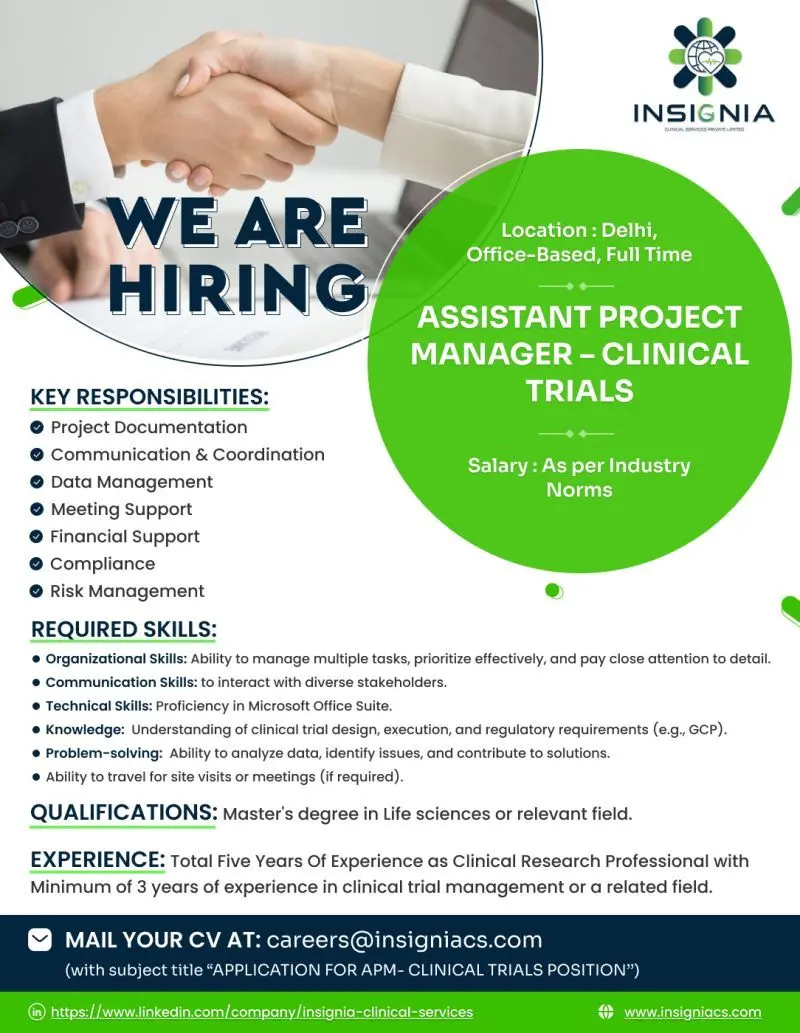 Insignia Clinical Services Hiring Assistant Project Manager – Clinical Trials