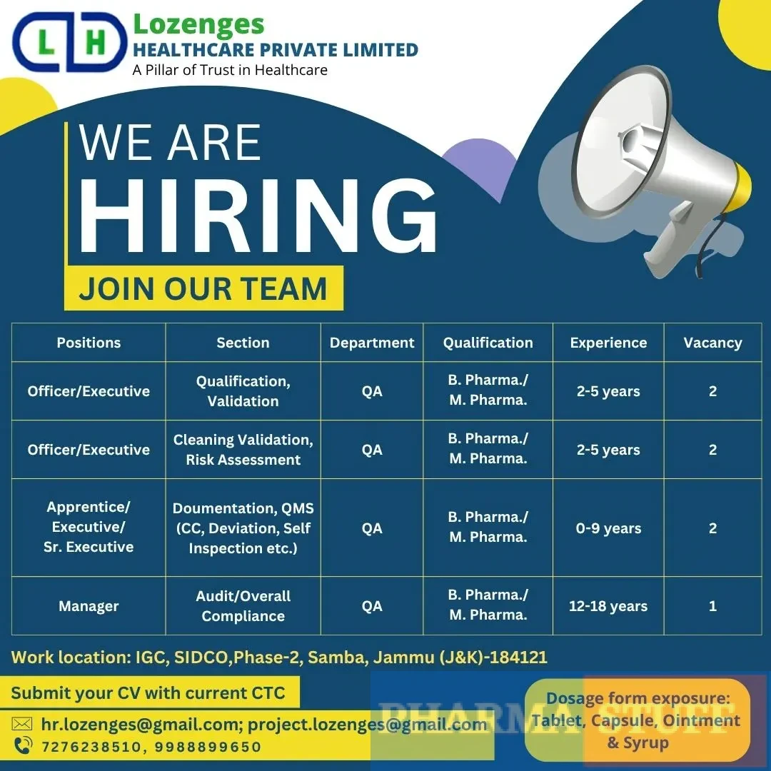 LH Healthcare Hiring QA (Qualification, Validation, Cleaning Validation, Risk Assessment, Documentation, QMS, Audit)