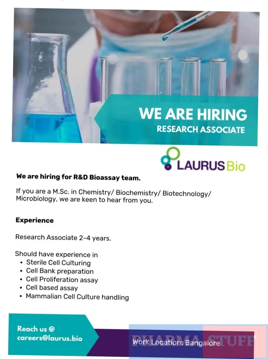 Laurus Bio Hiring R&D Bioassay (Research Associate)