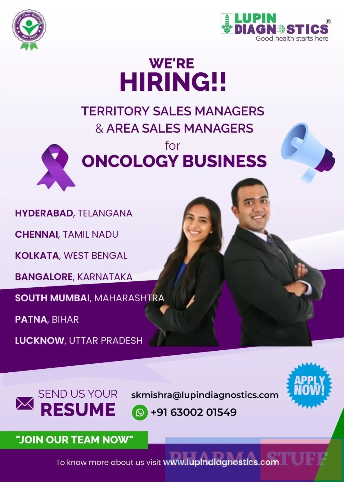 Lupin Diagnostics Hiring Territory Sales Manager, Area Sales Manager – Oncology