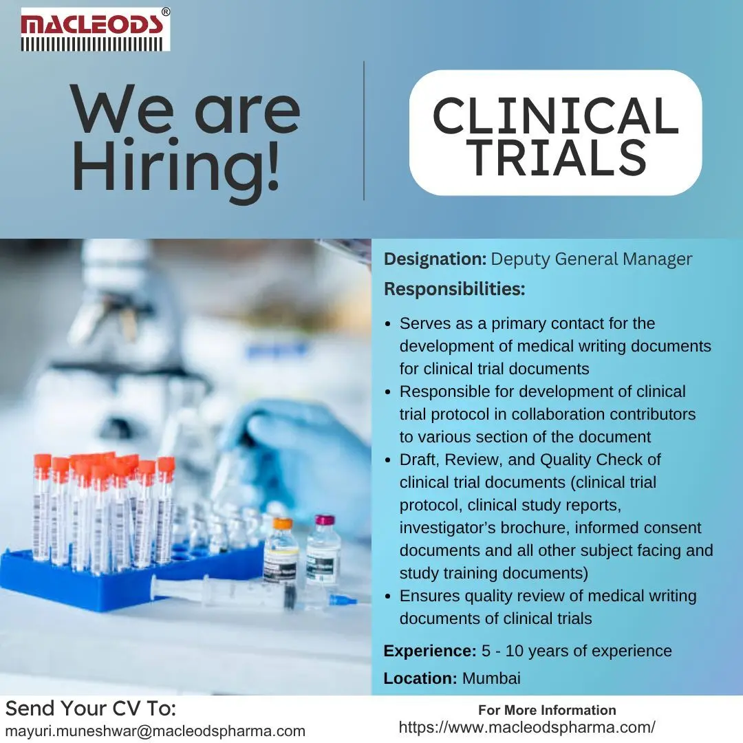 Macleods Hiring Clinical Trials – Deputy General Manager