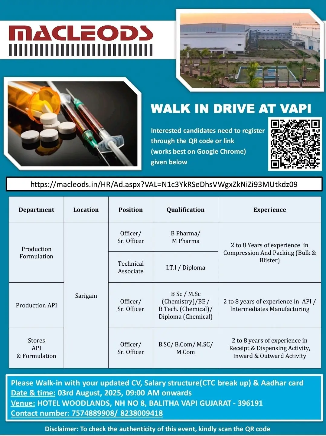 Macleods Pharmaceuticals Walk-in Production (API & Formulations), Stores
