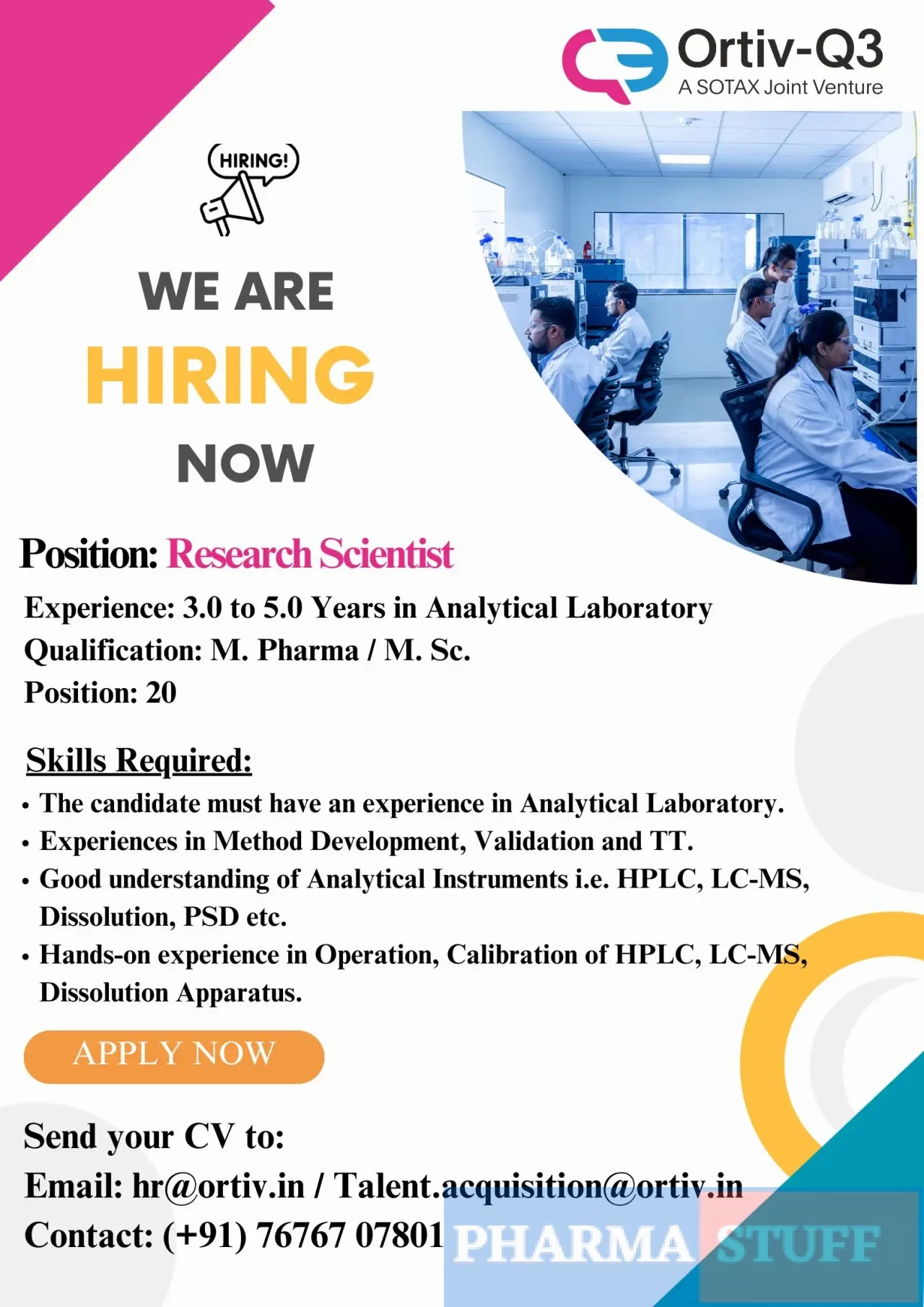 Ortiv-Q3 Hiring Research Scientist – Analytical Laboratory (20 positions) (1)
