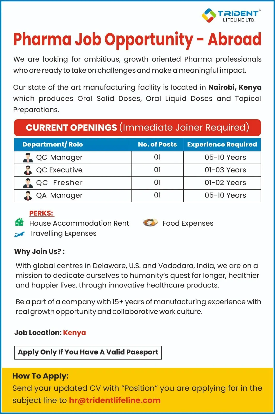 Trident Lifeline Hiring Quality Control, Quality Assurance