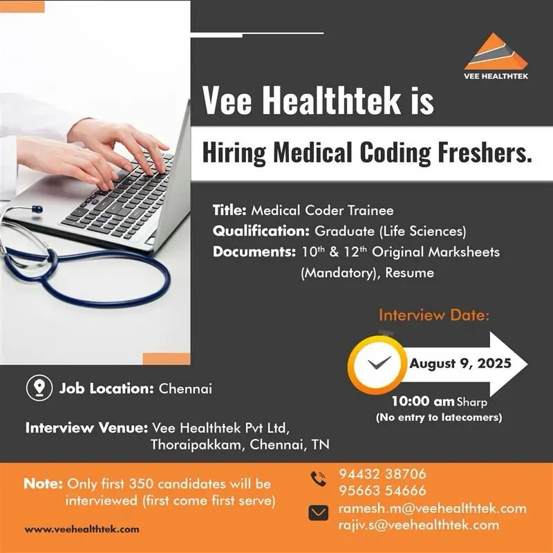 Vee Healthtek hiring Medical Coding Trainees