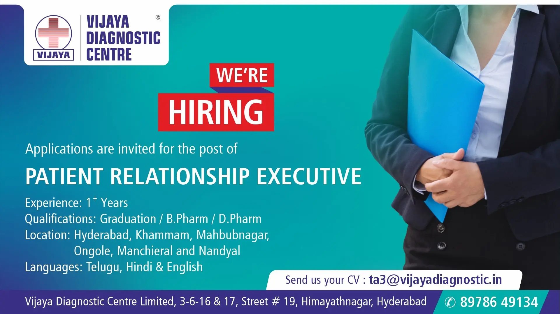 Vijaya Diagnostic Centre Hiring Patient Relationship Executive