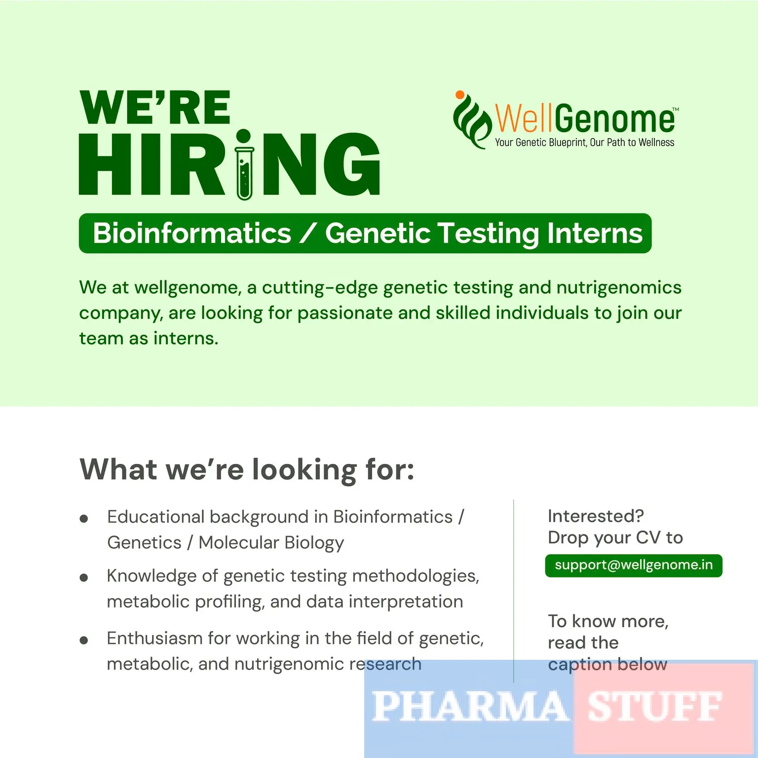 Well Genome Hiring Bioinformatics / Genetic Testing Intern