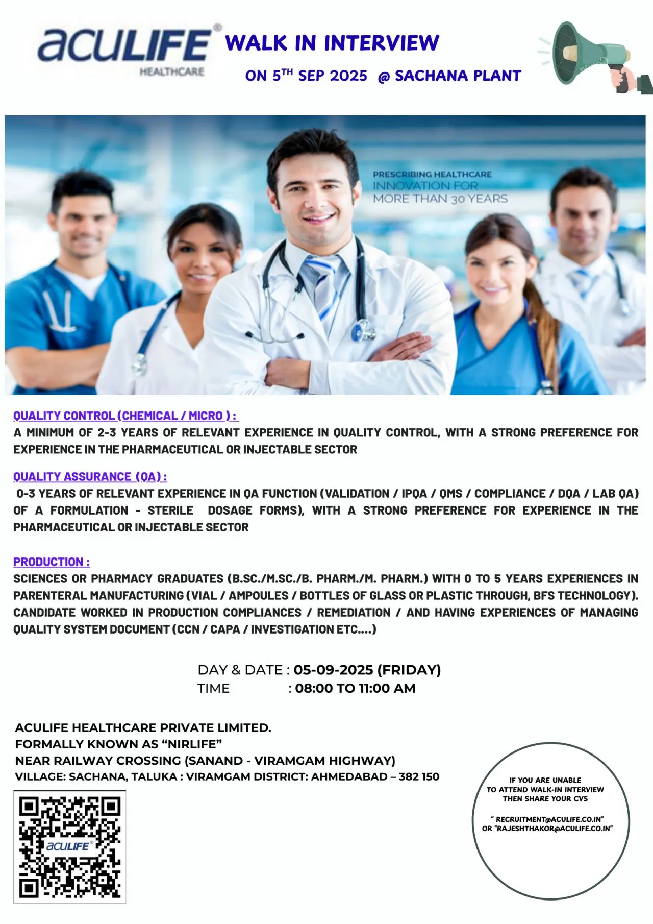 Aculife Healthcare Walk-in QC, QA & Production (1)