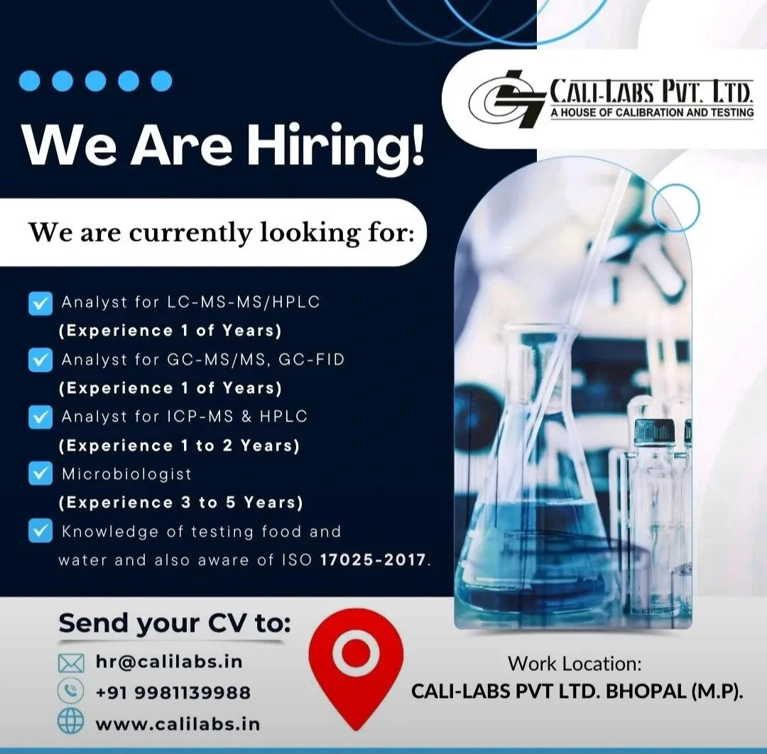 Cali-Labs Hiring Analysts (LC-MSMS, HPLC, GC, ICP-MS) & Microbiologists