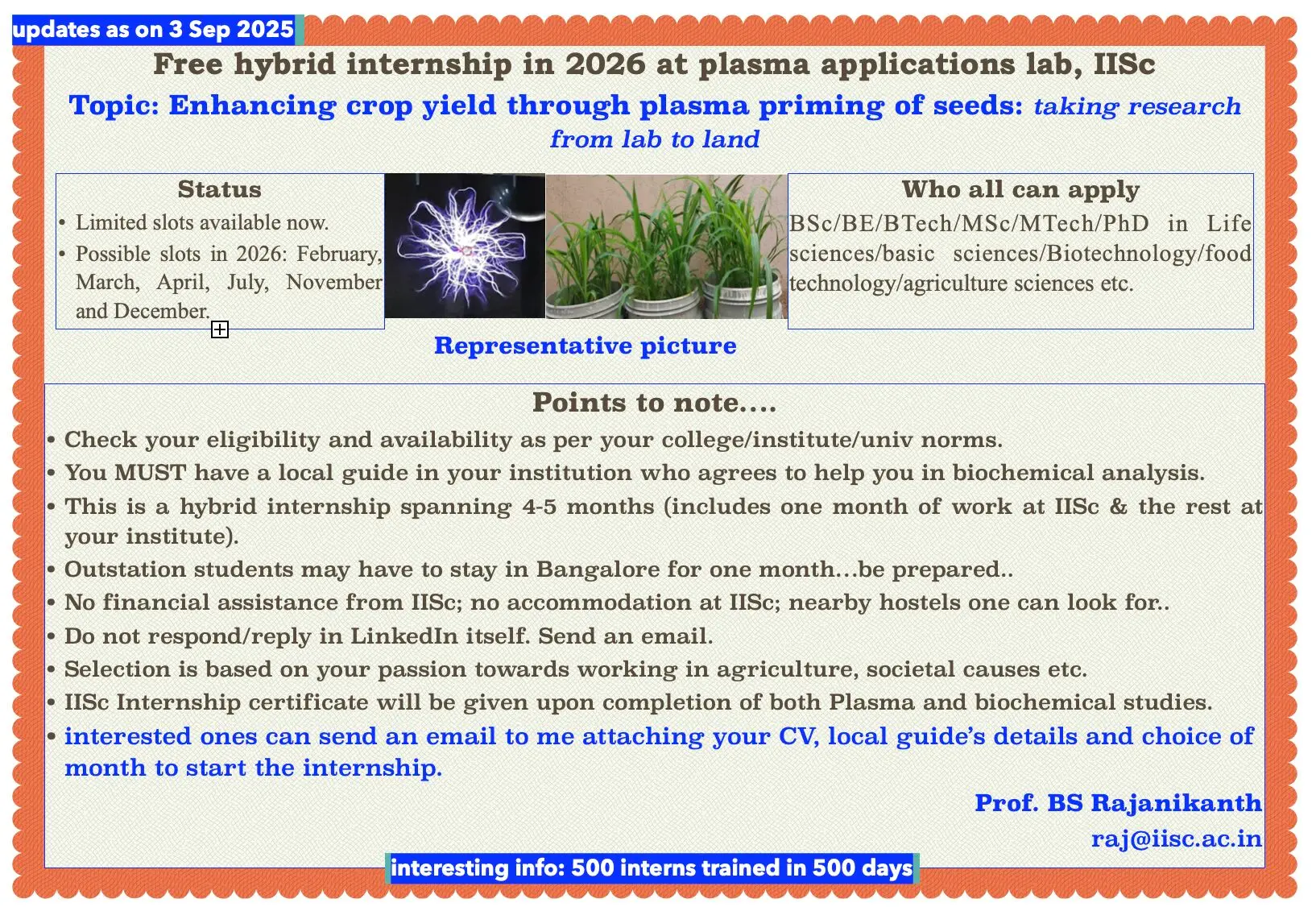 IISc Plasma Lab Hiring Free Hybrid Internship 2026