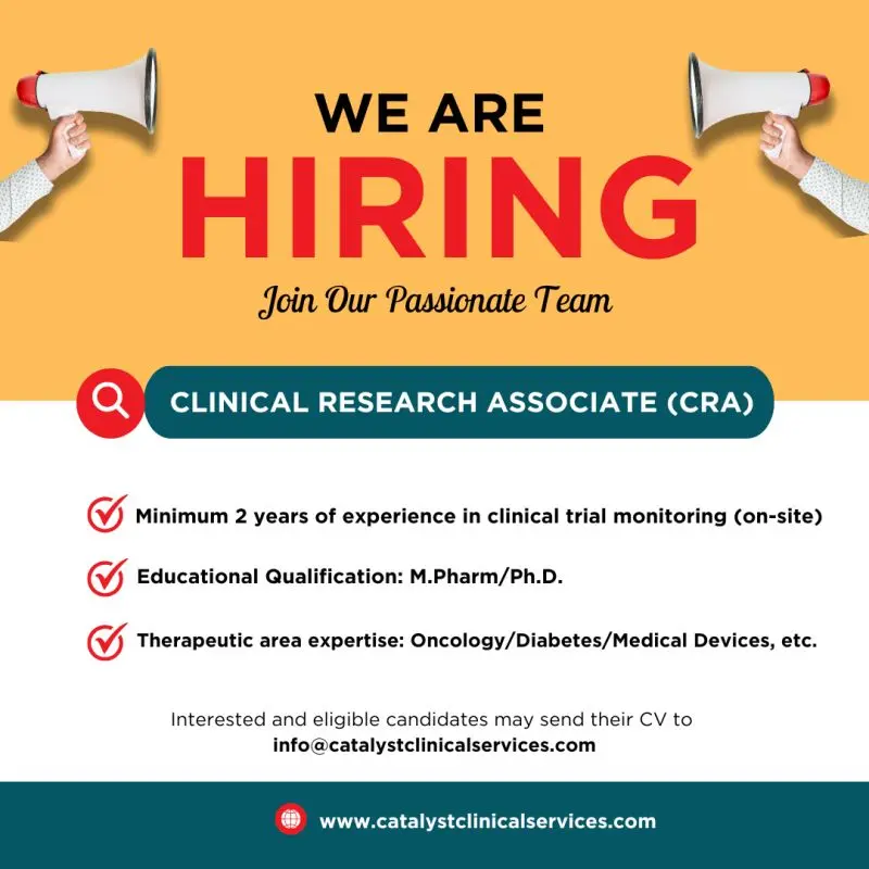 Apply for Clinical Research Associate (CRA) role at Catalyst