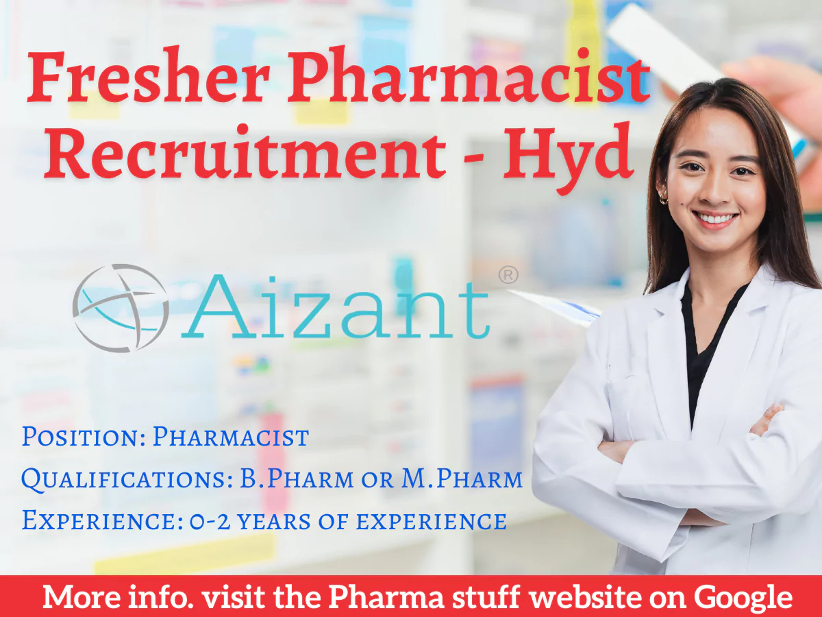 Pharmacist Recruitment for B Pharm or M Pharm at Hyderabad Aizant Drug Research Solutions