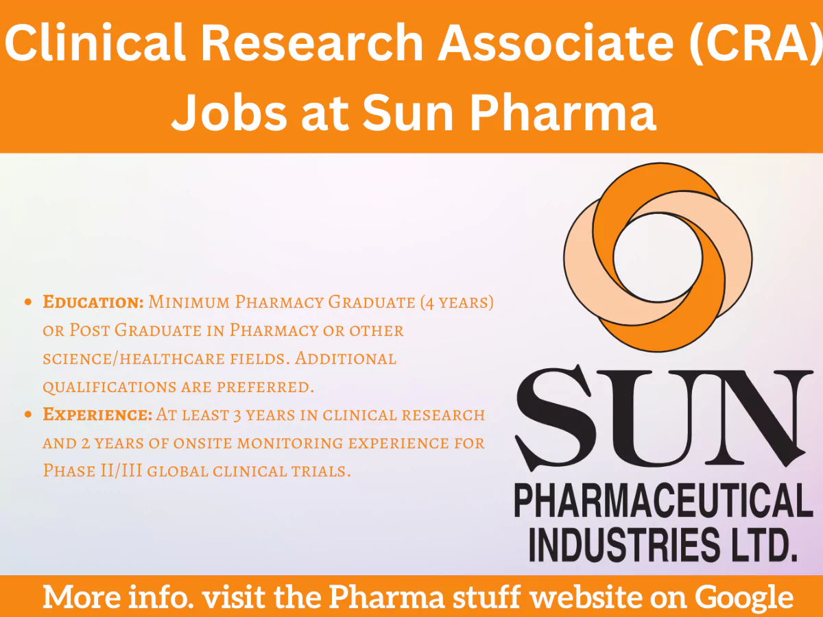 Sun Pharma Hiring: Clinical Research Associate (CRA) in Gurgaon - Apply Now!