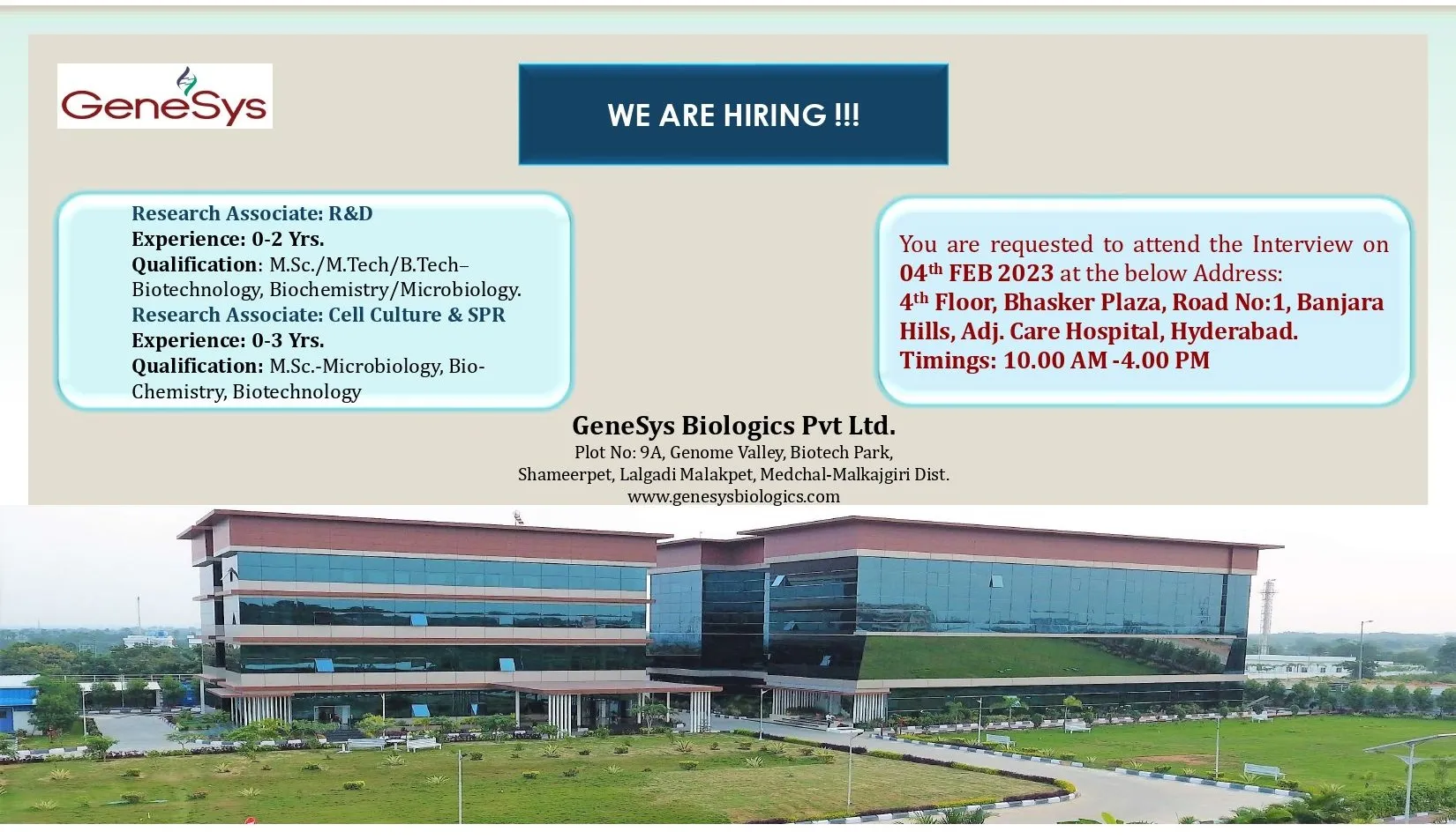 GeneSys Biologics jobs – Research Associate Cell Culture / SPR / R&D