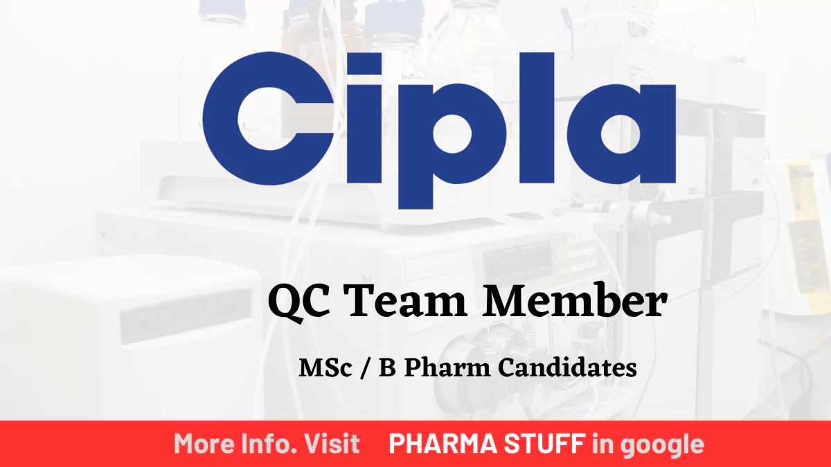 Cipla ltd - Quality control Job openings for MSc / B Pharm Candidates - 44168