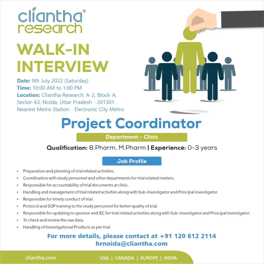 Clinical Project Coordinator Fresher & Experience Job Vacancies