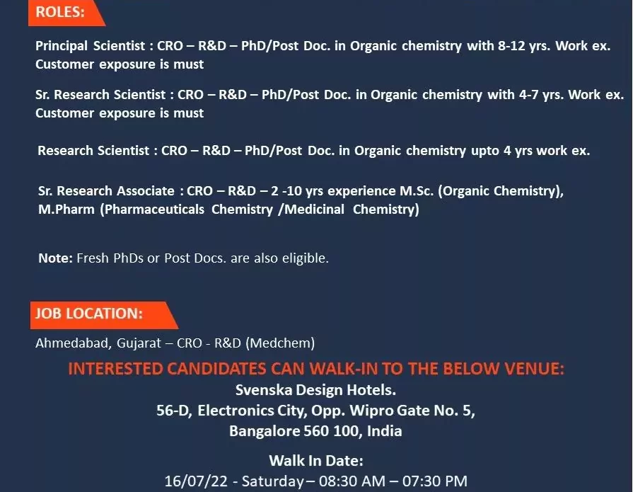 Piramal Pharma - Discovery Solutions - Mega Walk-in Drive Bengaluru