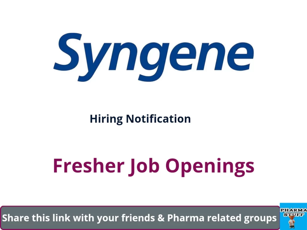 Syngene International fresher Job Openings