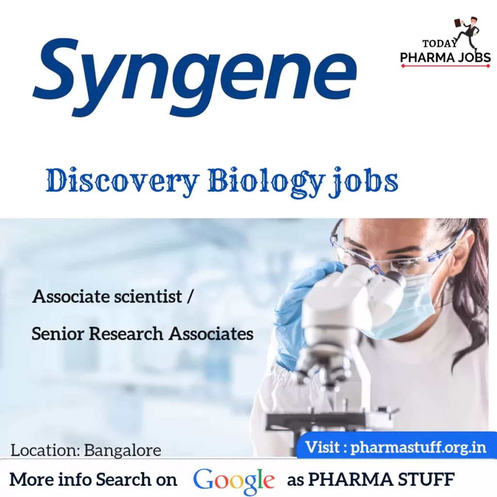 discovery biology associate scientist senior researcher7080670434347510728 Discovery Biology Associate scientist/ Senior Research Associate Vacancies - syngene