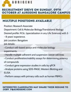 cell molecular biology research associate jobs aurigene1831328060045628028