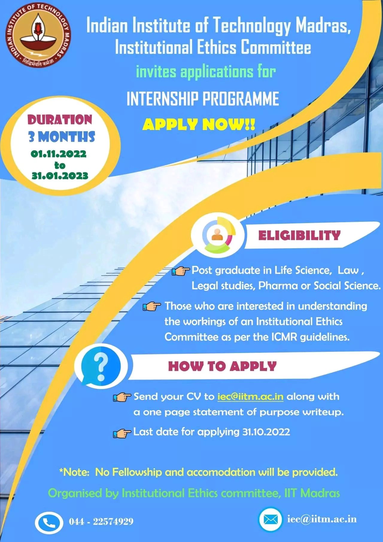 IIT Madras invites applications for Internship Programme