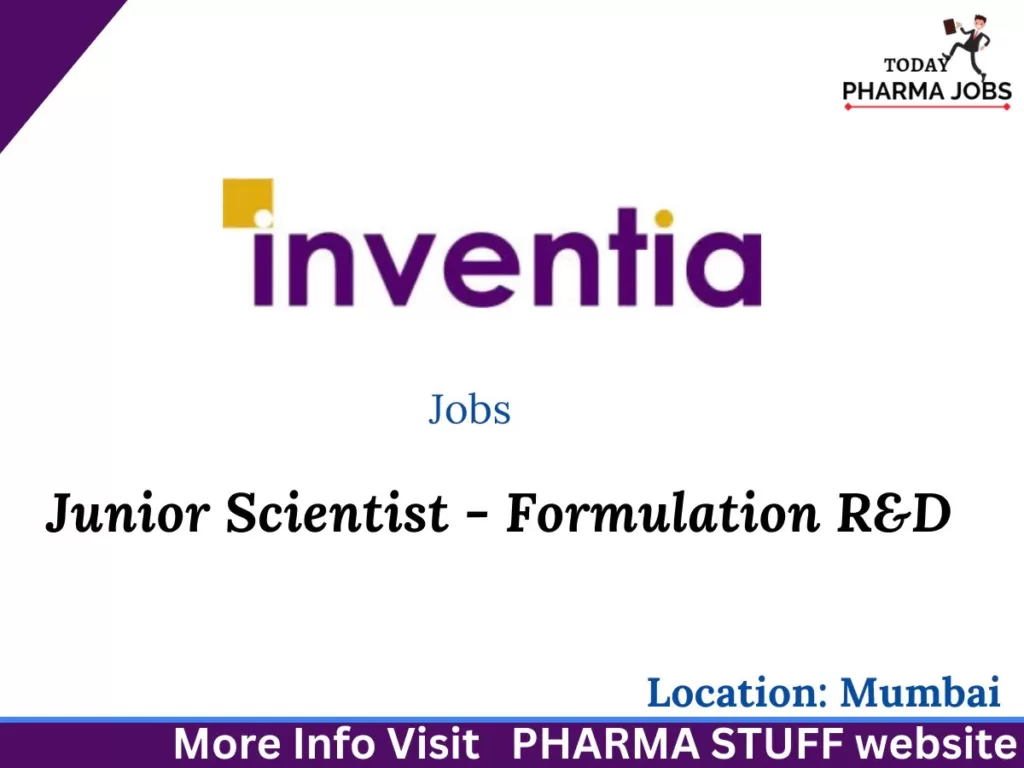 Opening for Junior Scientist - Formulation R&D Inventia Healthcare 1 junior scientist formulation jobs9215186054784232771