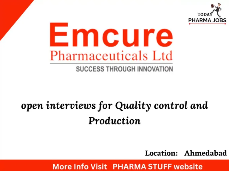 emcure pharmaceuticals open interviews qc production departm661943648002708648 Today Pharma Jobs