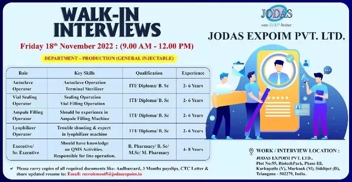 jodas expoim walk in interview for production2929898612935207901 Today Pharma Jobs