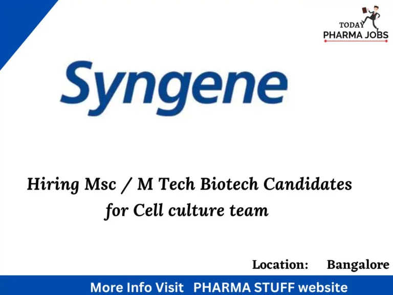 syngene hiring msc m tech biotech for cell culture team8106138175447728802 Today Pharma Jobs