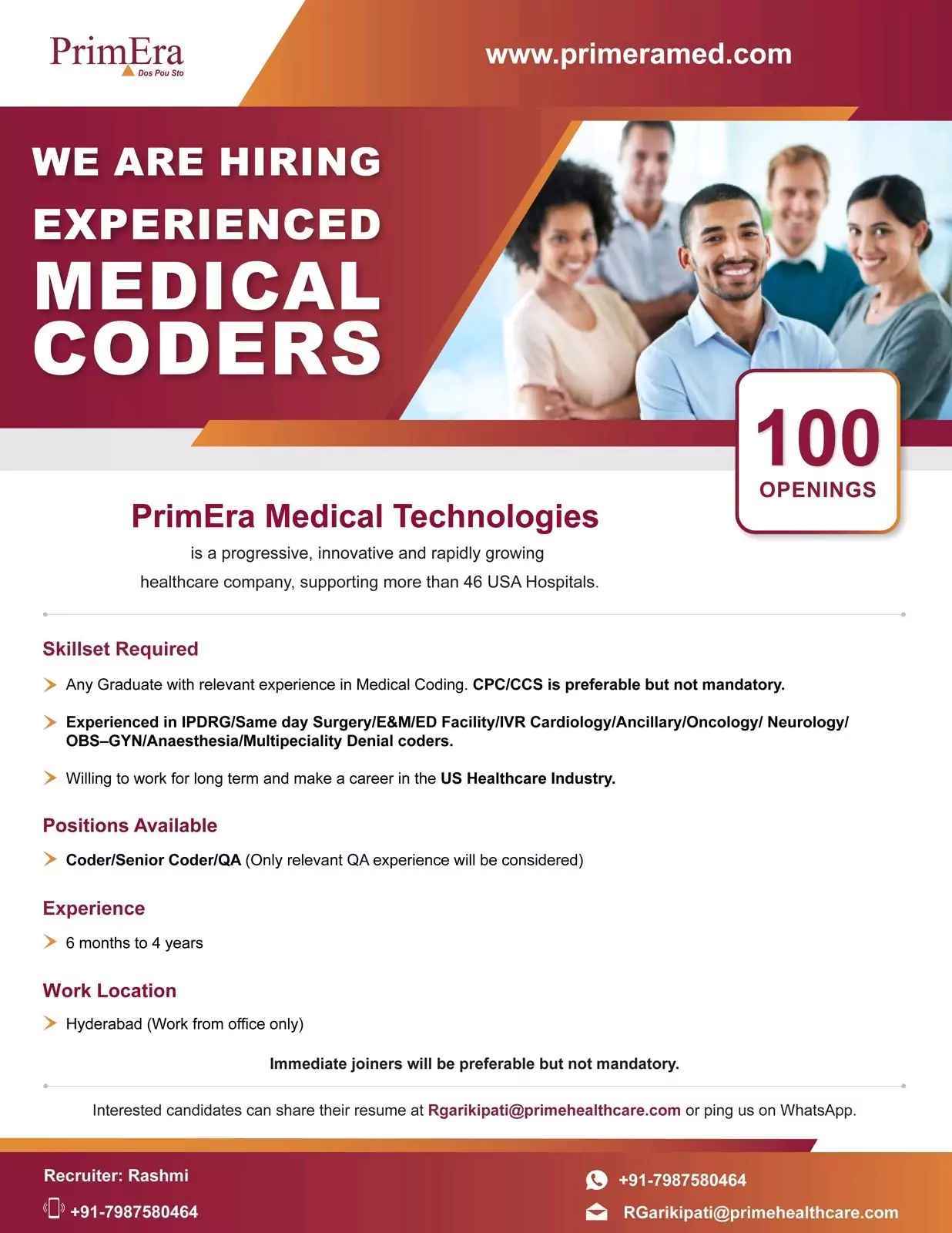 PrimEra Medical coding job openings in Hyderabad