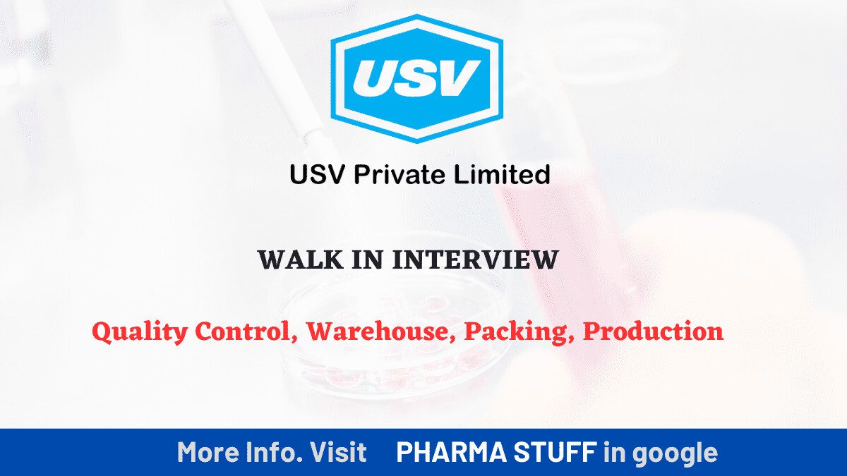 USV Pvt. Ltd is conducting a walk-in interview drive on March 5th, 2023 for multiple positions in various departments including Quality Control, Warehouse, Packing, and Production