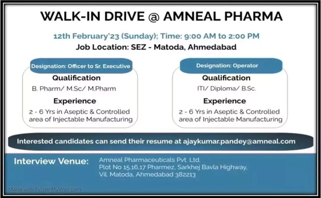Amneal Pharma Walk-In INTERVIEW  for manufacturing