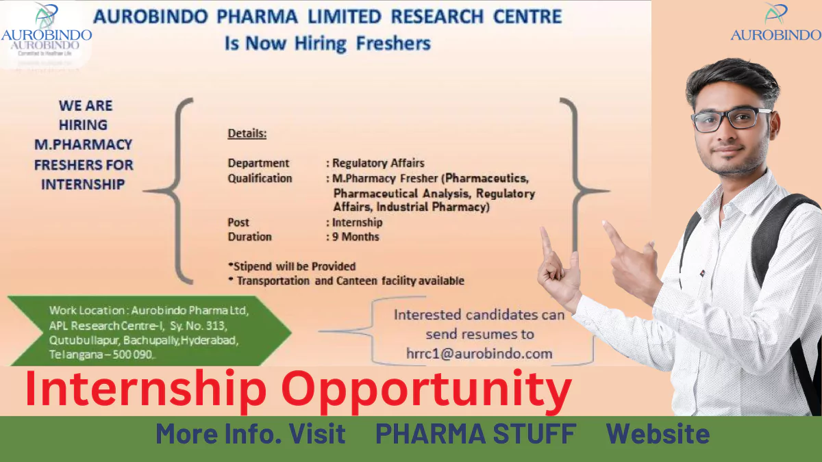 Aurobindo Pharma fresher internship opportunity hyderabad