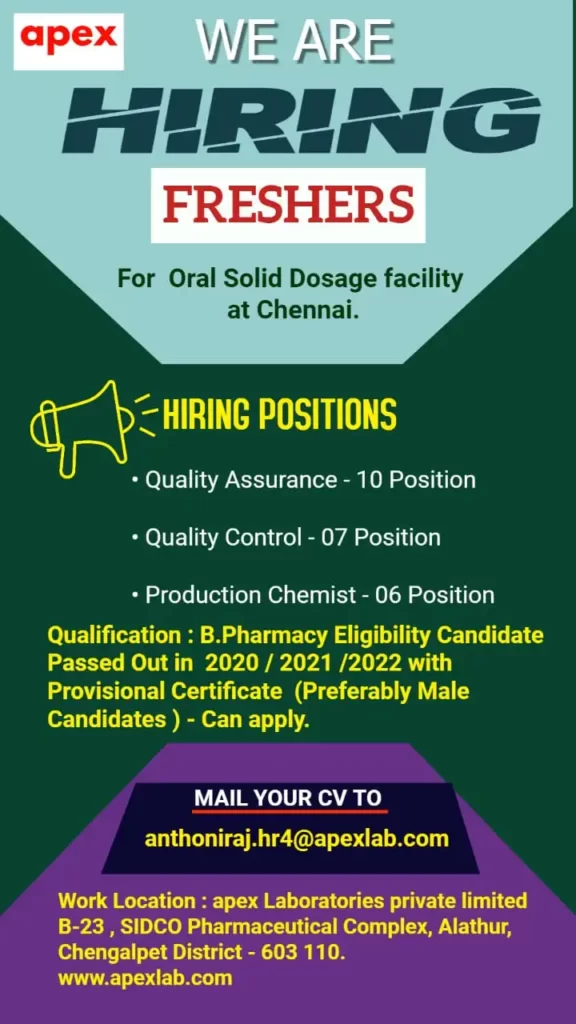 apex laboratories alathur job vacancy