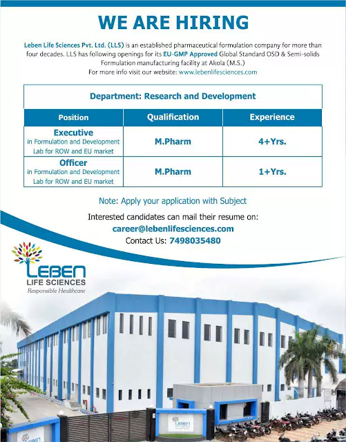 Leben Life Science Hiring For Research and Development Department