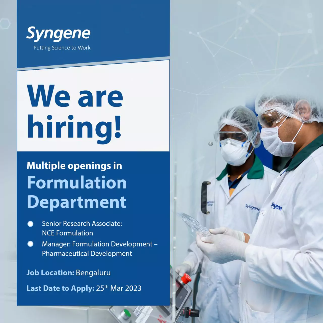 Job Openings at Syngene: Senior Research Associate and Manager Positions in NCE