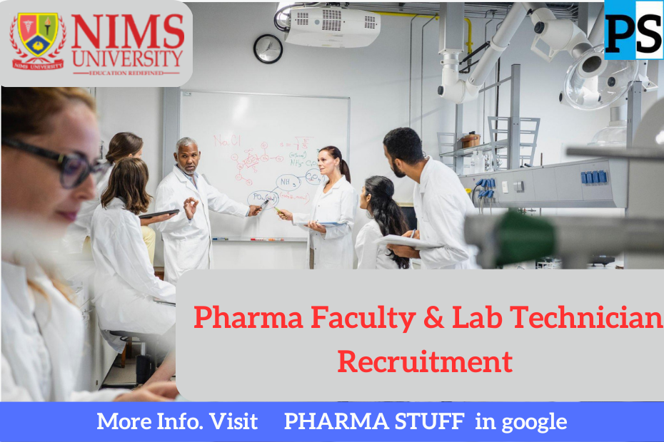 Pharma Faculty and Lab Technician Recruitment at NIMS institute of Pharmacy