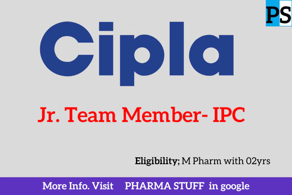 Cipla Pharma jobs; Jr. Team Member- IPC