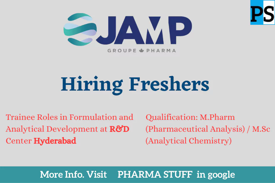 Jamp Pharma Hiring Freshers for Trainee Roles in Formulation and Analytical Development at R&D Center Hyderabad